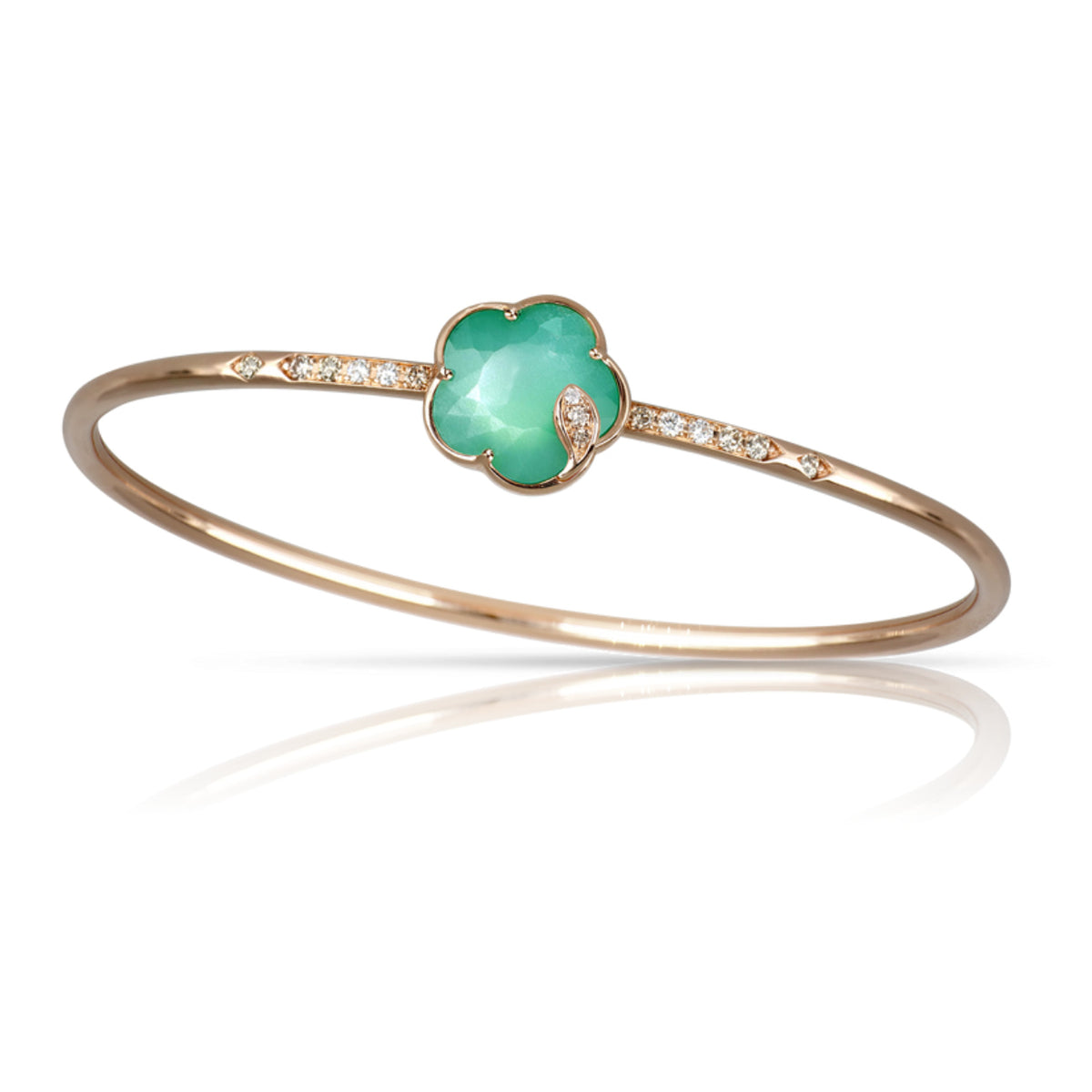 Pasquale Bruni Jewelry - Petit Joli Lunaire 18K Rose Gold Green Agate & White Moonstone Diamond Flower Bangle Bracelet | Manfredi Jewels