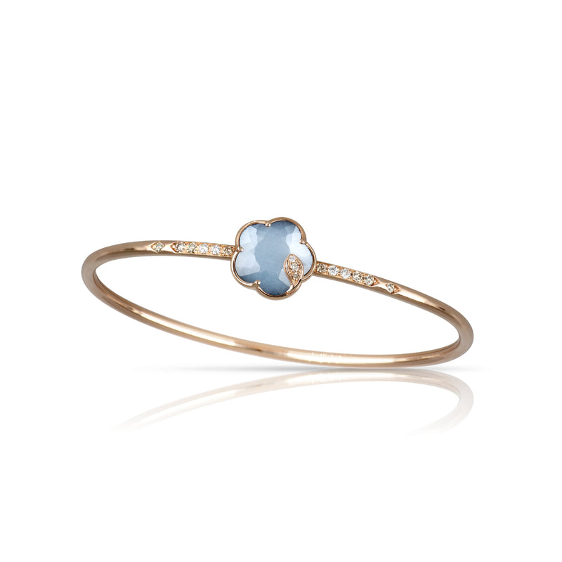 Pasquale Bruni Jewelry - Petit Joli Lunaire 18K Rose Gold Onyx & White Moonstone Diamond Flower Bangle Bracelet | Manfredi Jewels