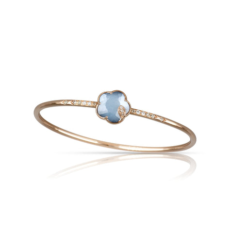 Petit Joli Lunaire 18K Rose Gold Onyx & White Moonstone Diamond Flower Bangle Bracelet