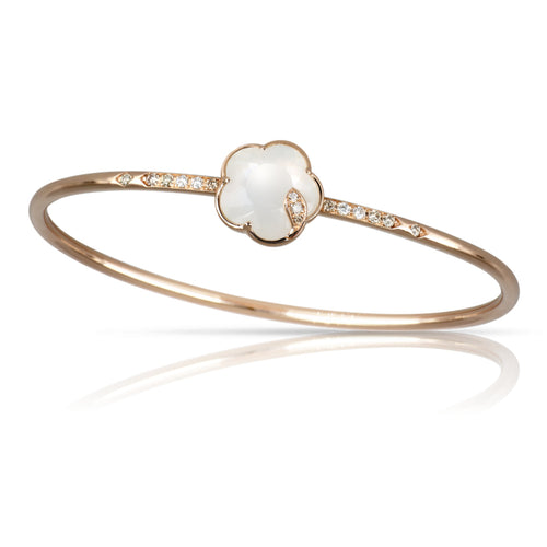 Pasquale Bruni Jewelry - Petit Joli Lunaire 18K Rose Gold Pearl of the Moon gem & Diamond Flower Bangle Bracelet | Manfredi Jewels