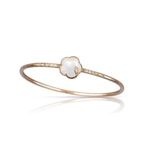 Pasquale Bruni Jewelry - Petit Joli Lunaire 18K Rose Gold Pearl of the Moon gem & Diamond Flower Bangle Bracelet | Manfredi Jewels