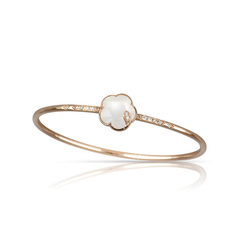 Petit Joli Lunaire 18K Rose Gold Mother of Pearl & White Moonstone Diamond Flower Bangle Bracelet