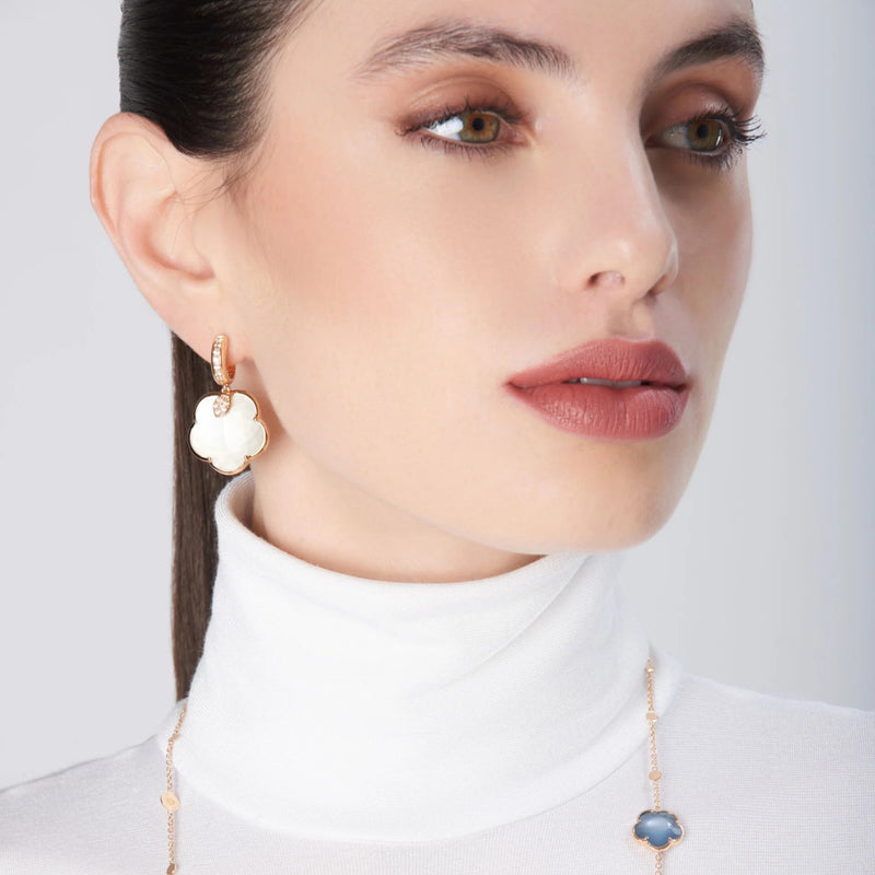 Pasquale Bruni Jewelry - Ton Joli 18K Rose Gold Lunaire Mother of Pearl White Moonstone and Diamond Earrings | Manfredi Jewels