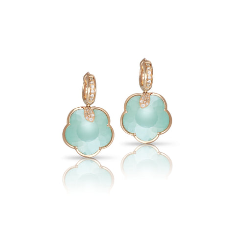 Ton Joli 18K Rose Gold Turquoise & White Moonstone Diamond Pavé Hoop Earrings