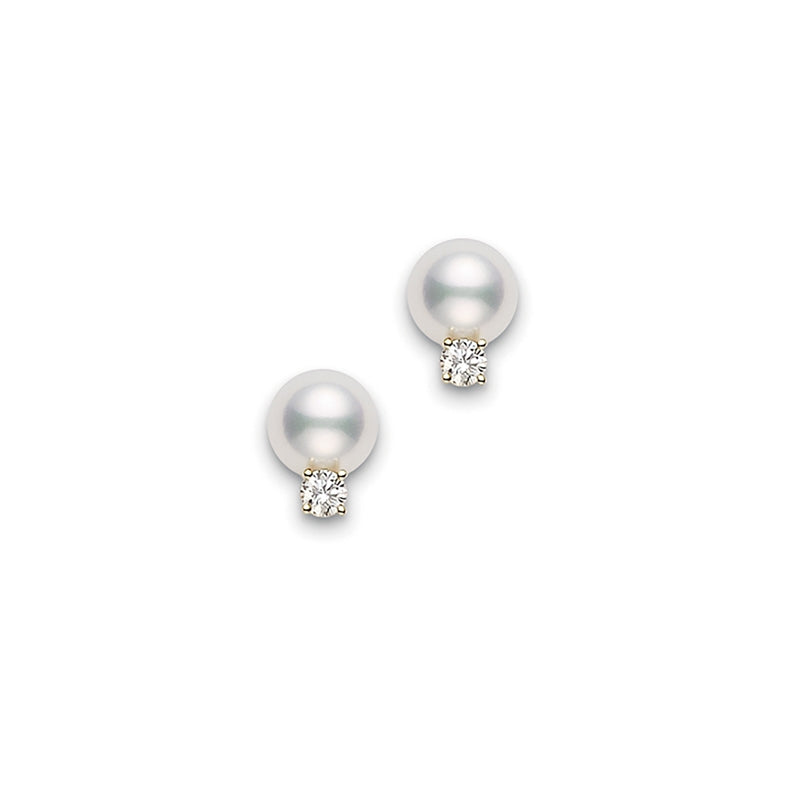 Mikimoto Jewelry - Classic Elegance 18K Yellow Gold Akoya Cultured Pearl & Diamond Small Drop Earrings | Manfredi Jewels