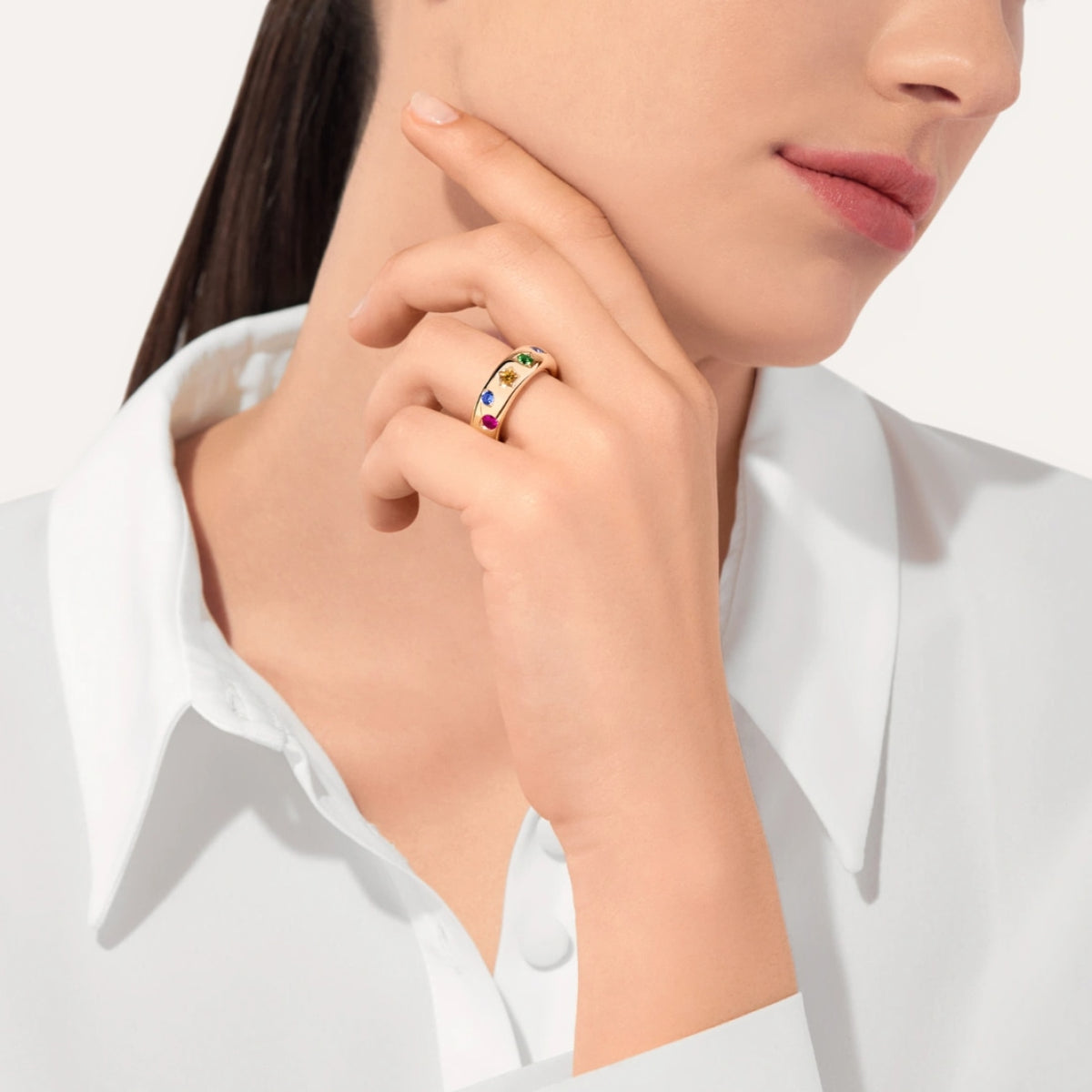 Pomellato Jewelry - Iconica 18K Rose Gold Mixed Gemstones Slim Ring | Manfredi Jewels