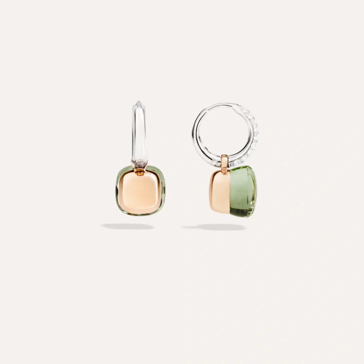 Pomellato Jewelry - Nudo 18K Rose and White Gold Prasiolites & Diamond Pavé Classic Earrings | Manfredi Jewels