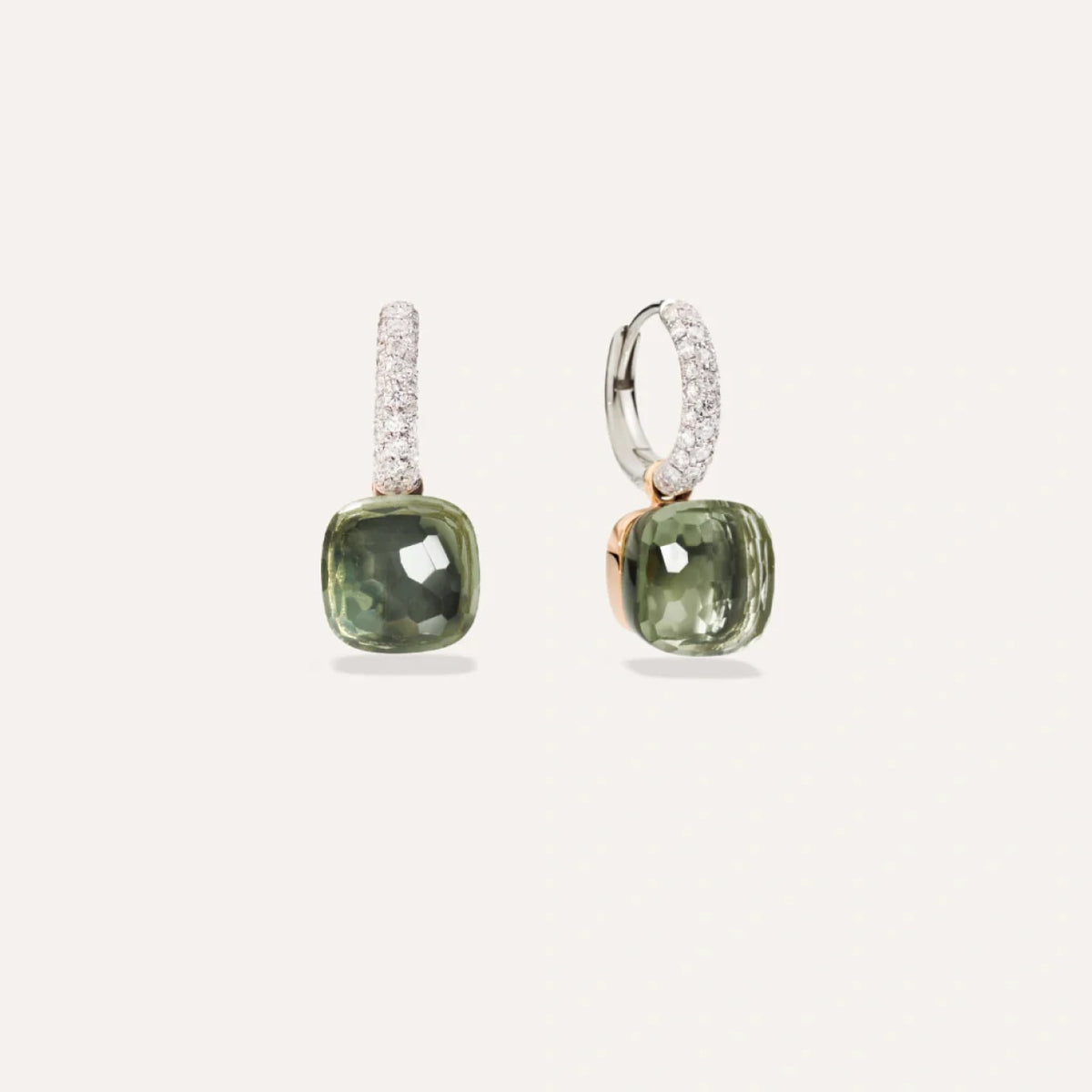 Pomellato Jewelry - Nudo 18K Rose and White Gold Prasiolites & Diamond Pavé Classic Earrings | Manfredi Jewels