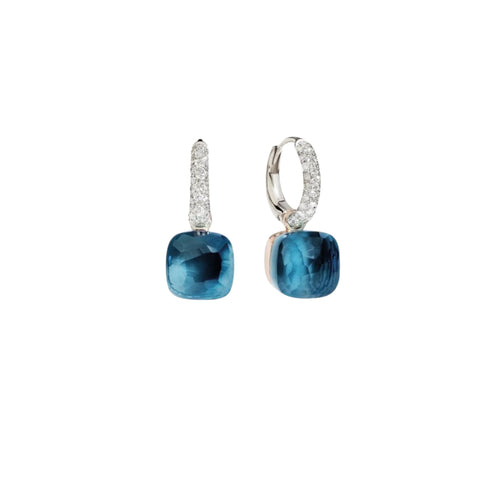 Pomellato Jewelry - Nudo 18K Rose and White Gold London Blue Topaz & Diamond Pavé Classic Earrings | Manfredi Jewels