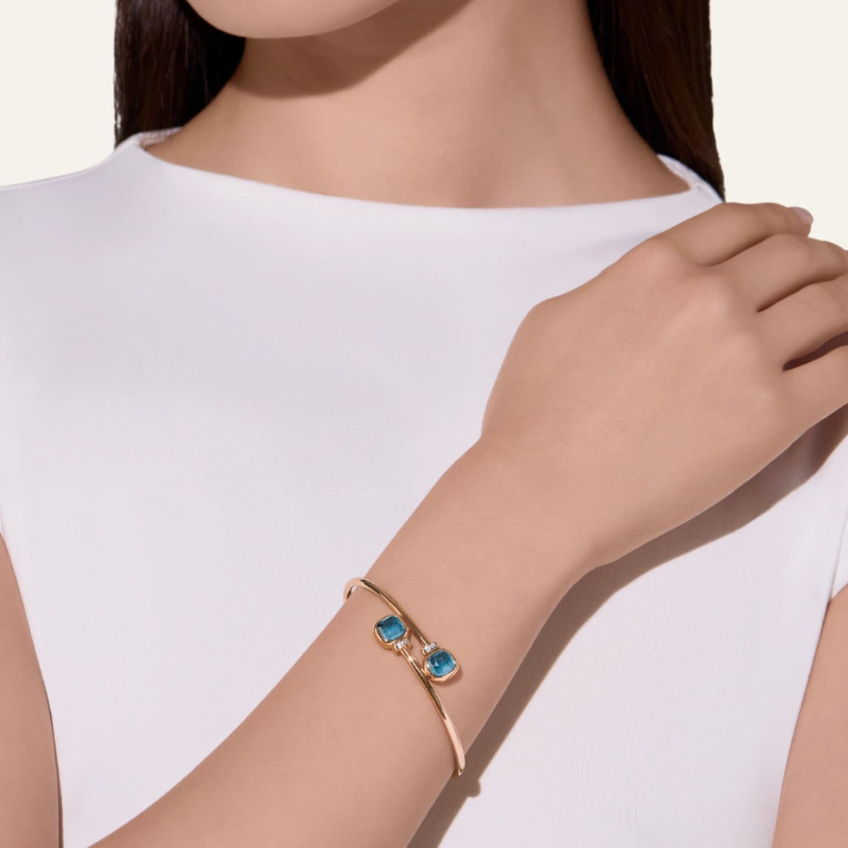 Pomellato Jewelry - Nudo 18K Rose Gold Diamond & London Blue Topaz Mini Bangle | Manfredi Jewels