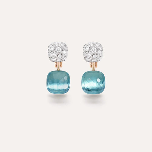 Pomellato Jewelry - Nudo 18K Rose Gold Double Sky Blue Topaz & Diamond Pavé Earrings | Manfredi Jewels