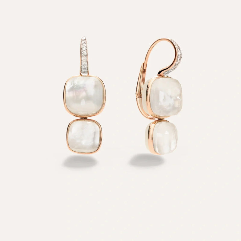 Pomellato Jewelry - Nudo 18K Rose Gold Double White Topaz & Diamond Pavé Classic Earrings | Manfredi Jewels