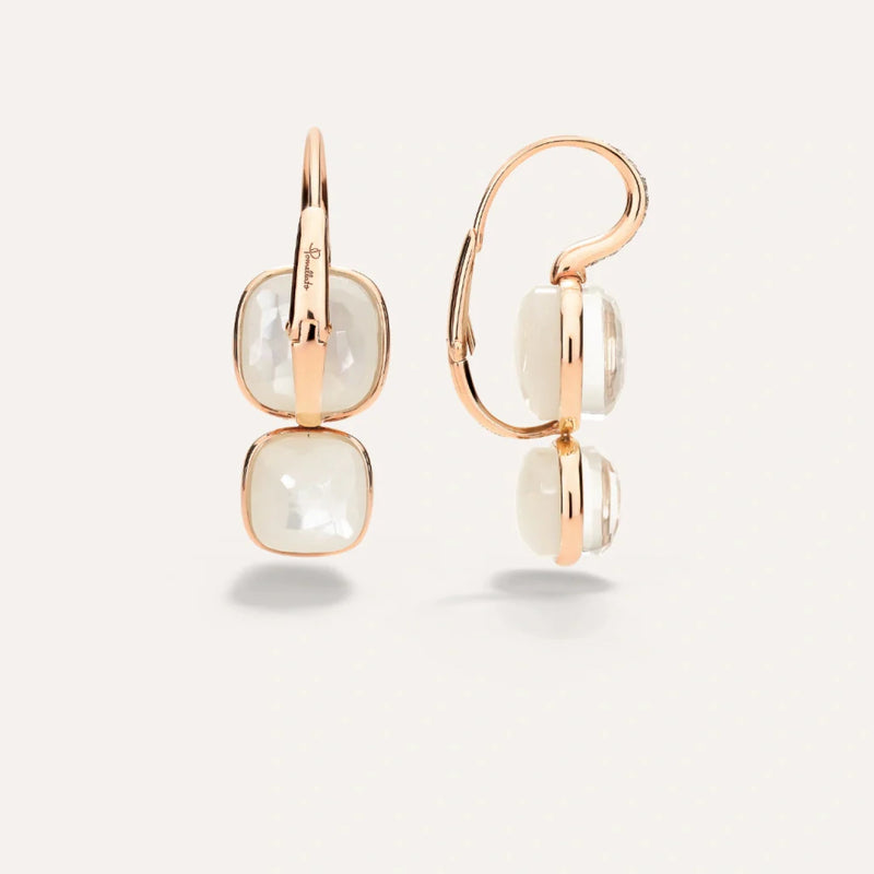 Pomellato Jewelry - Nudo 18K Rose Gold Double White Topaz & Diamond Pavé Classic Earrings | Manfredi Jewels