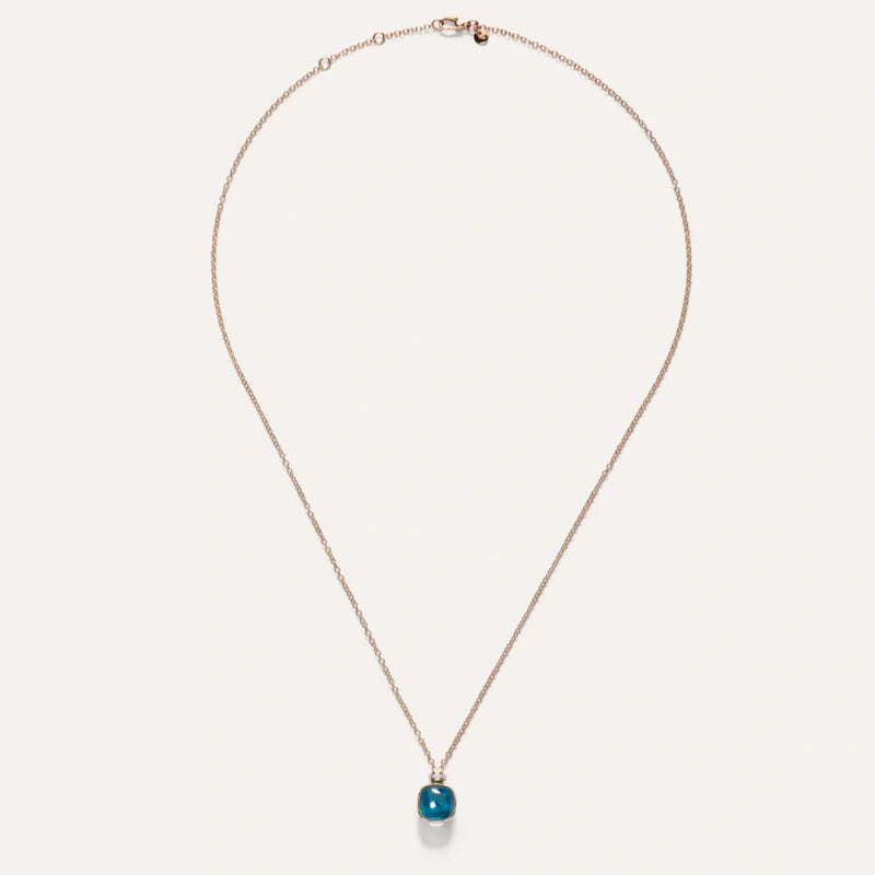 Pomellato Jewelry - Nudo 18K Rose Gold London Blue Topaz Mini Diamond Necklace | Manfredi Jewels