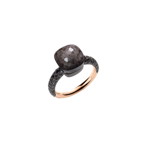 Pomellato Jewelry - Nudo 18k Rose Gold Obsidian and Black Diamond Pavé Classic Ring | Manfredi Jewels