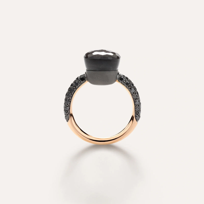 Pomellato Jewelry - Nudo 18k Rose Gold Obsidian and Black Diamond Pavé Classic Ring | Manfredi Jewels