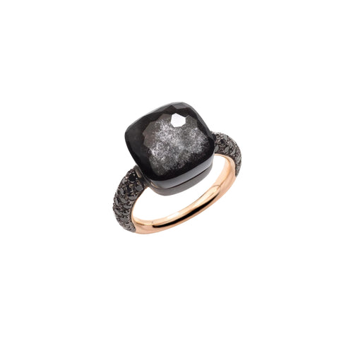 Pomellato Jewelry - Nudo 18k Rose Gold Obsidian and Black Diamond Pavé Maxi Ring | Manfredi Jewels