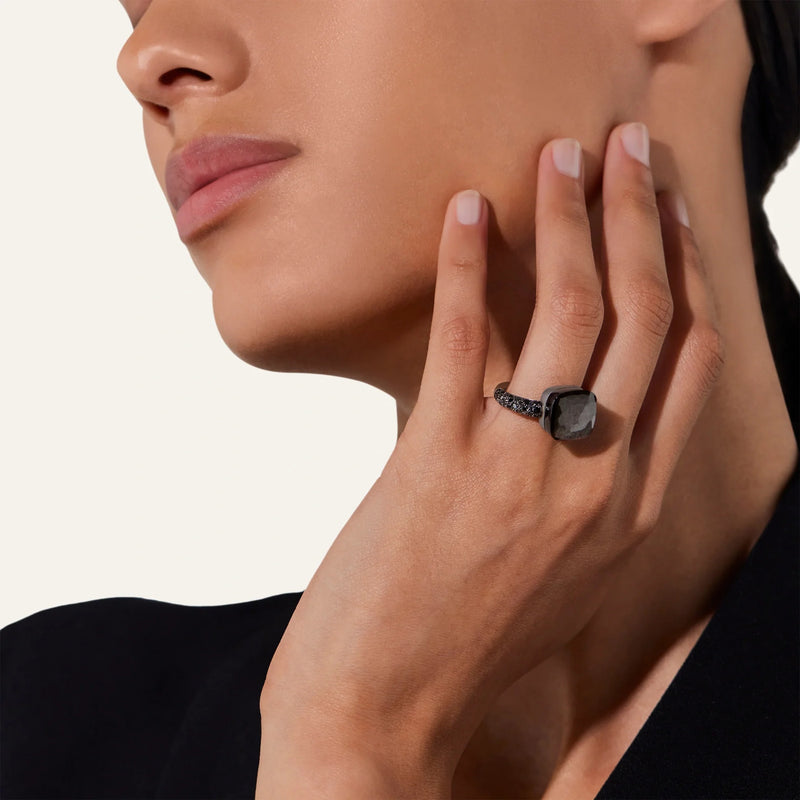Pomellato Jewelry - Nudo 18k Rose Gold Obsidian and Black Diamond Pavé Maxi Ring | Manfredi Jewels