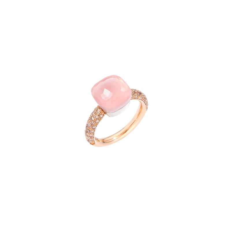 Pomellato Jewelry - Nudo 18K Rose Gold Quartz and Chalcedony with a Brown Diamond Pavé Classic Ring | Manfredi Jewels