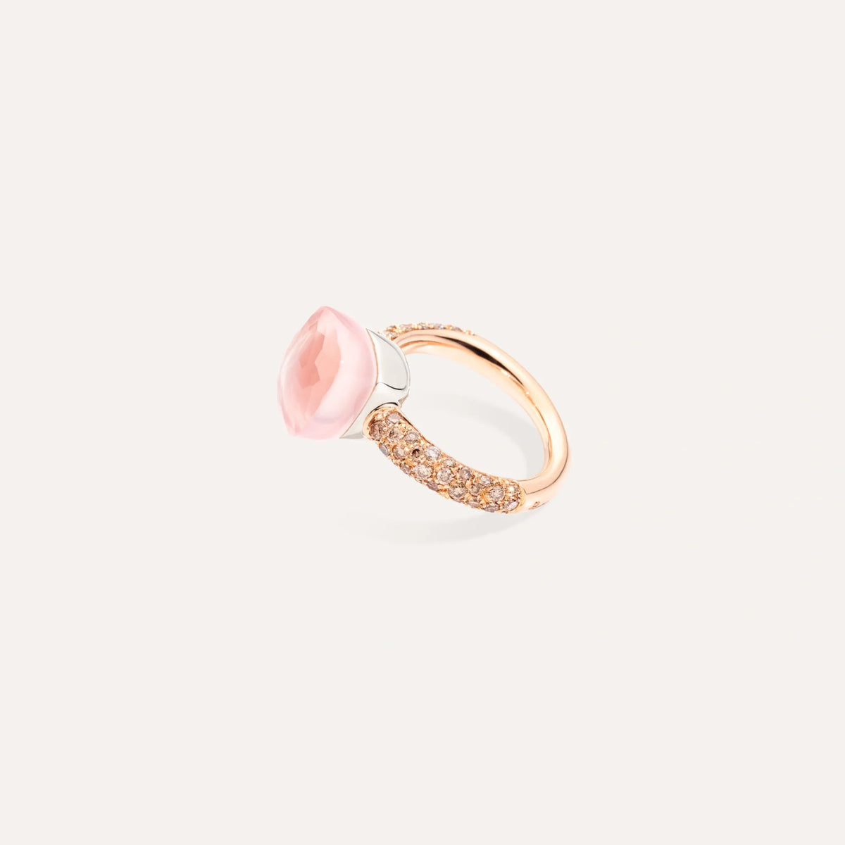 Pomellato Jewelry - Nudo 18K Rose Gold Rose Quartz and Chalcedony with a Brown Diamond Pavé Classic Ring | Manfredi Jewels