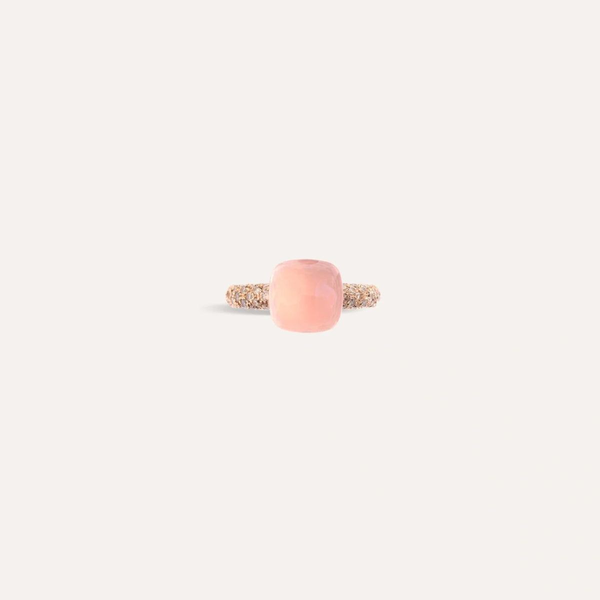 Pomellato Jewelry - Nudo 18K Rose Gold Rose Quartz and Chalcedony with a Brown Diamond Pavé Classic Ring | Manfredi Jewels