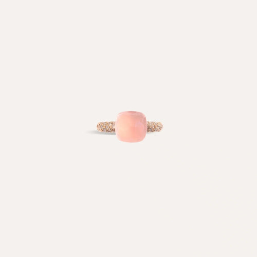 Pomellato Jewelry - Nudo 18K Rose Gold Quartz and Chalcedony with a Brown Diamond Pavé Classic Ring | Manfredi Jewels