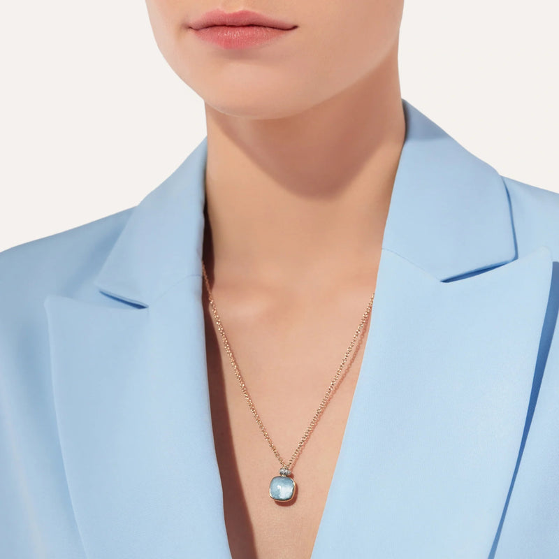 Pomellato Jewelry - Nudo 18K Rose Gold Sky Blue Topaz Diamond Necklace | Manfredi Jewels