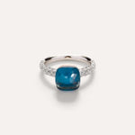 Pomellato Jewelry - Nudo 18K White Gold Blue London Topaz with Diamond Pavé Ring | Manfredi Jewels