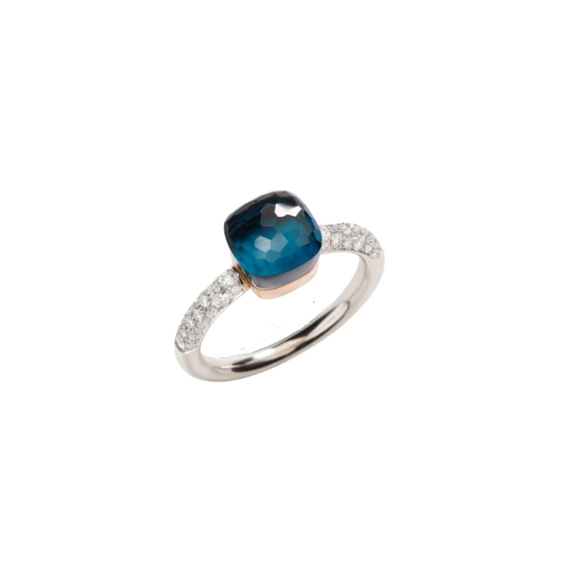Pomellato Jewelry - Nudo 18K White Gold London Blue Topaz and Turquoise with a Diamond Pavé Petit Ring | Manfredi Jewels