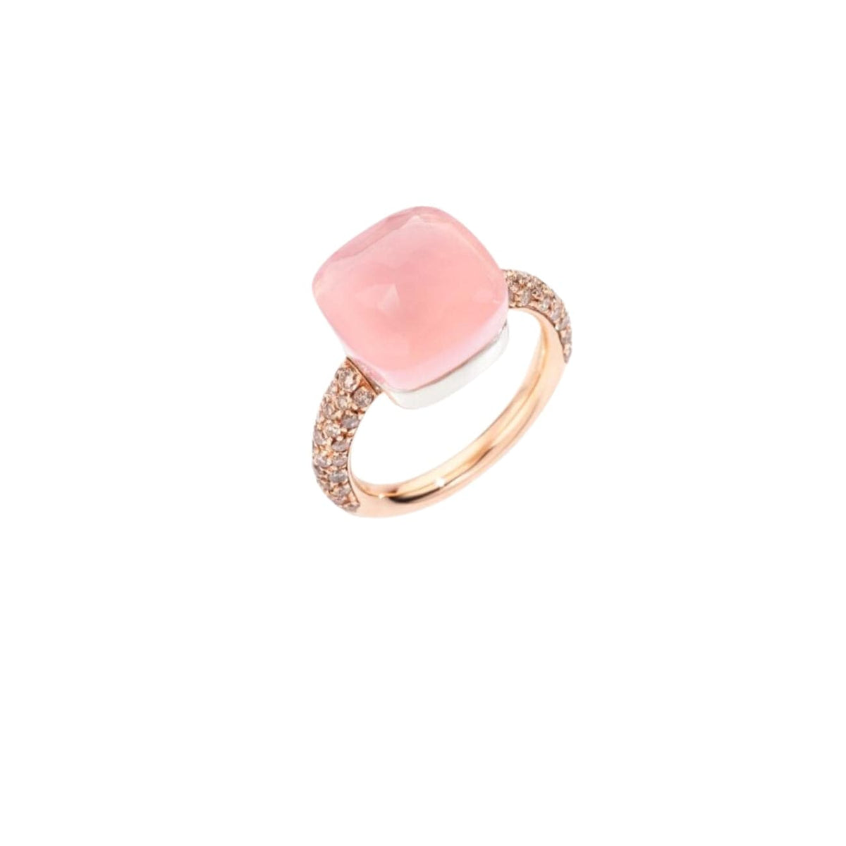Pomellato Jewelry - Nudo 18K Rose Gold Rose Quartz with Brown Diamond Pavé Maxi Ring | Manfredi Jewels