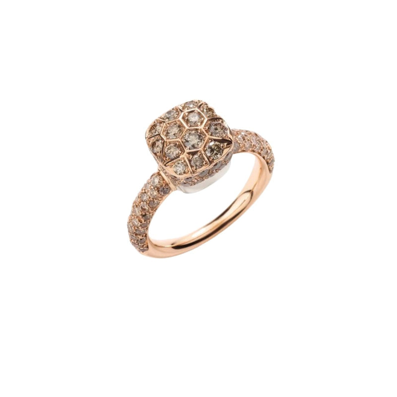 Pomellato Jewelry - Nudo 18K Rose Gold Brown Diamond Pavé Solitaire Classic Ring | Manfredi Jewels