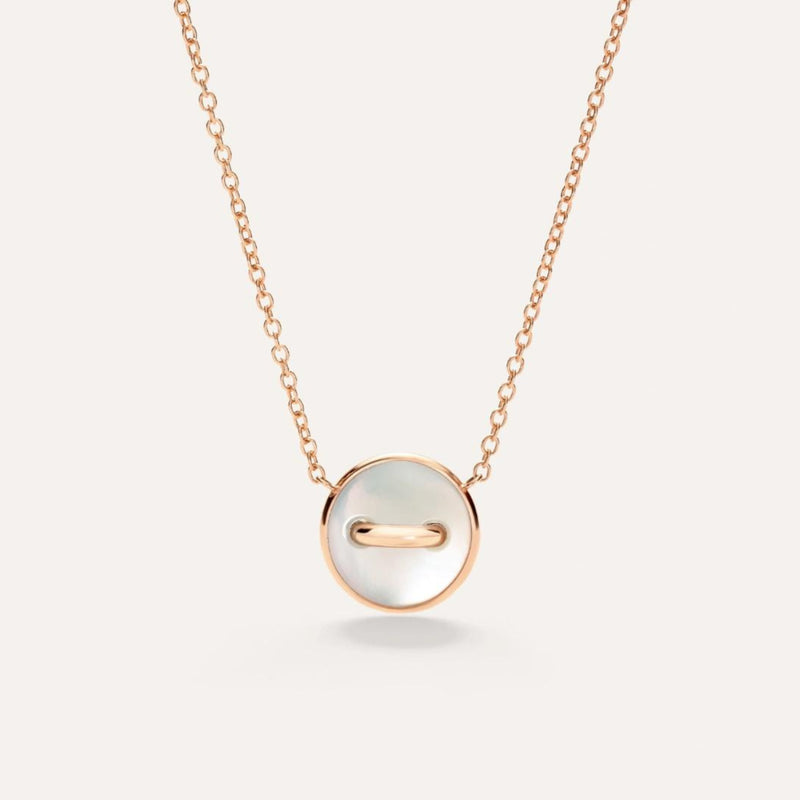 Pomellato Jewelry - Pom Pom Dot 18K Rose Gold Diamond Pavé & White Mother of Pearl Two-Sided Button Pendant Necklace | Manfredi Jewels
