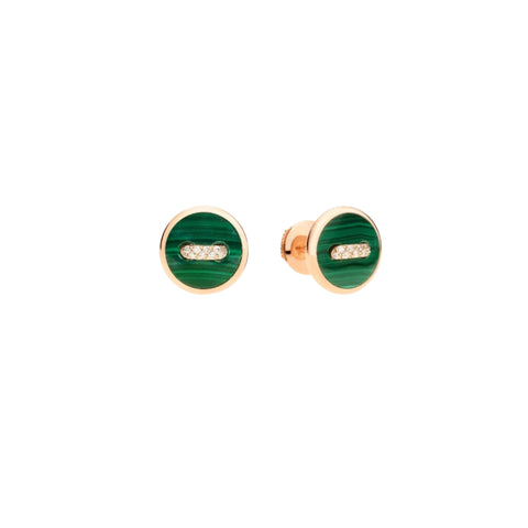 Pom Pom Dot 18K Rose Gold Malachite & Diamond Button Earrings