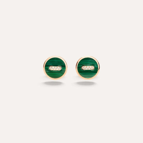 Pomellato Jewelry - Pom Pom Dot 18K Rose Gold Malachite & Diamond Button Earrings | Manfredi Jewels