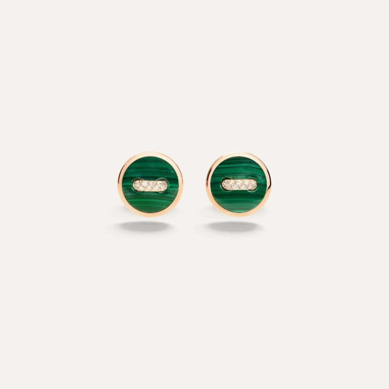 Pomellato Jewelry - Pom Pom Dot 18K Rose Gold Malachite & Diamond Button Earrings | Manfredi Jewels