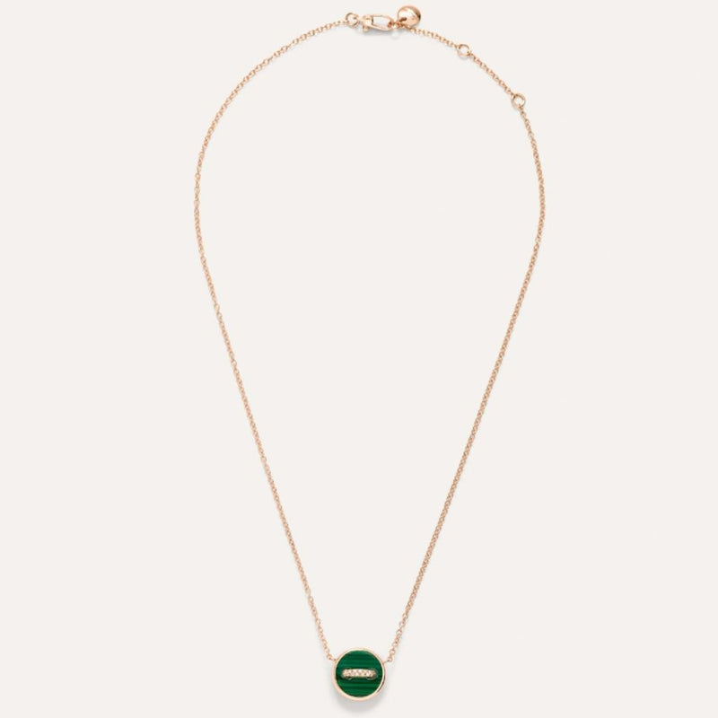 Pomellato Jewelry - Pom Pom Dot 18K Rose Gold Malachite & Mother of Pearl Two-Sided Button Diamond Pendant Necklace | Manfredi Jewels