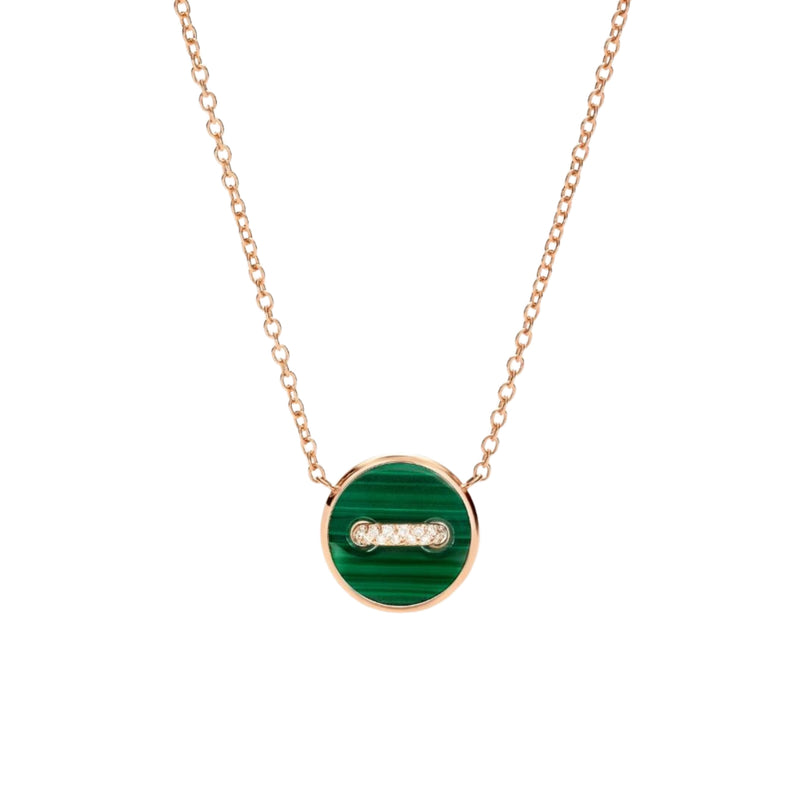 Pomellato Jewelry - Pom Pom Dot 18K Rose Gold Malachite & Mother of Pearl Two-Sided Button Diamond Pendant Necklace | Manfredi Jewels