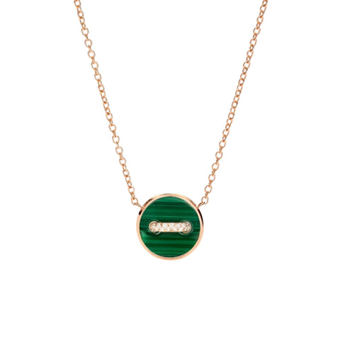 Pom Pom Dot 18K Rose Gold Malachite & Mother of Pearl Two-Sided Button Diamond Pendant Necklace