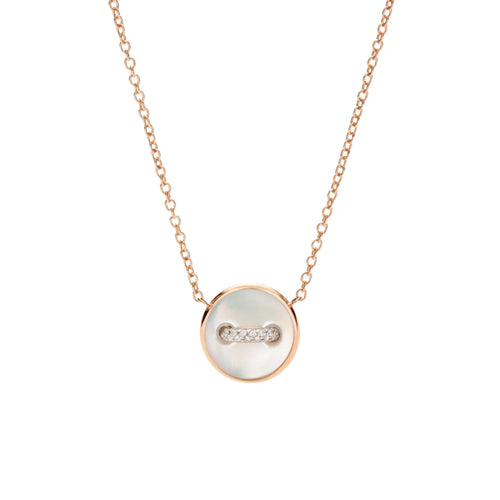 Pomellato Jewelry - Pom Pom Dot 18K Rose Gold White & Grey Mother of Pearl Two-Sided Button Diamond Pendant Necklace | Manfredi Jewels
