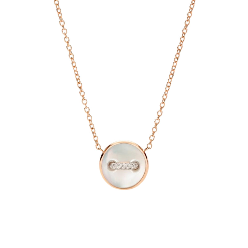 Pomellato Jewelry - Pom Pom Dot 18K Rose Gold White & Grey Mother of Pearl Two-Sided Button Diamond Pendant Necklace | Manfredi Jewels