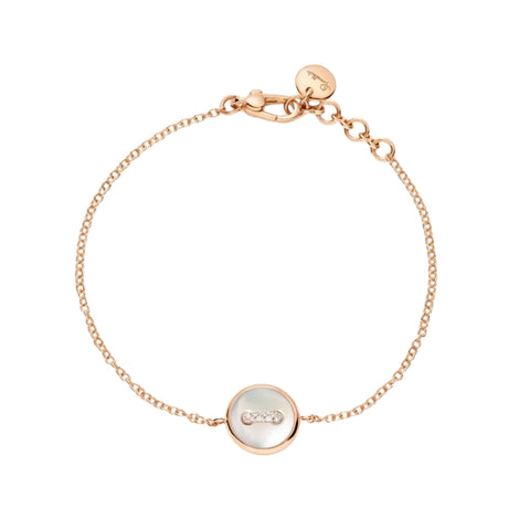 Pom Pom Dot 18K Rose Gold White & Grey Mother of Pearl Two-Sided Button Diamond Bracelet