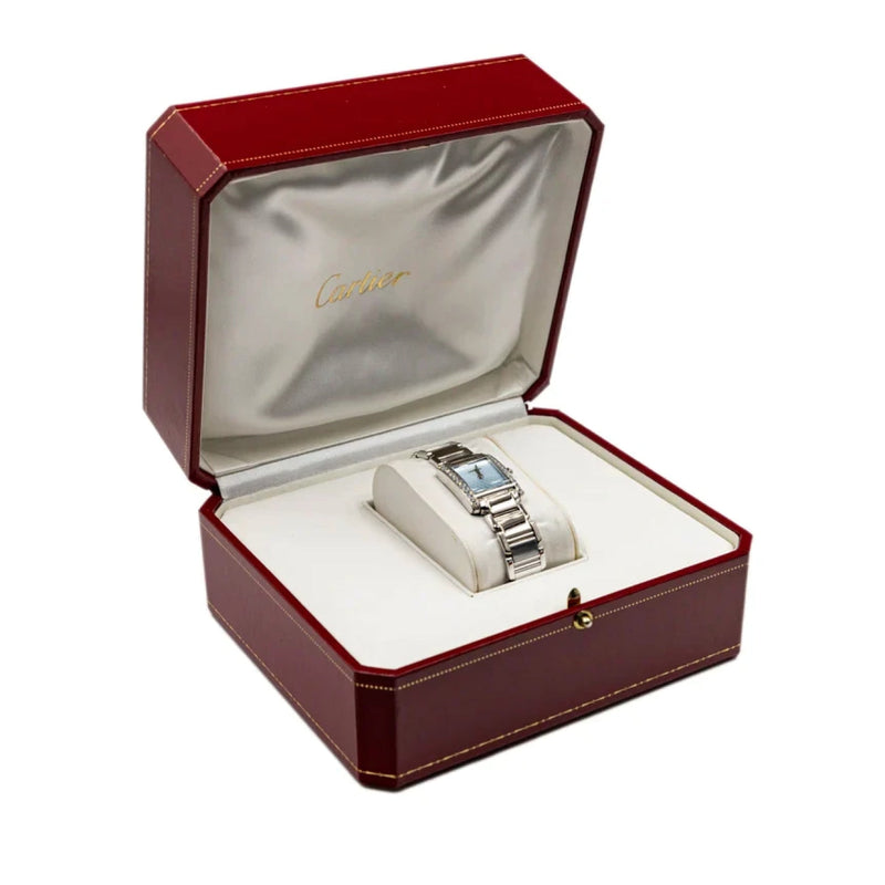 Pre - Owned Cartier Watches - Tank Française Baby Blue Diamond Set | Manfredi Jewels