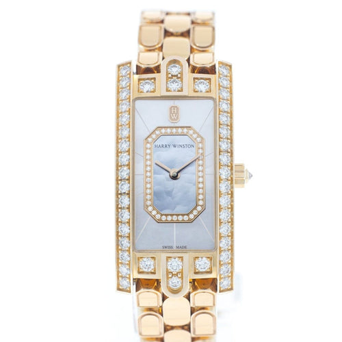 Pre-Owned Harry Winston Pre-Owned Watches - Avenue C Emerald Quartz 18K Rose Gold | Manfredi Jewels