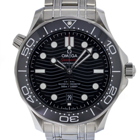 Seamaster Diver 300M Co-axial Master Chronometer on a bracelet.