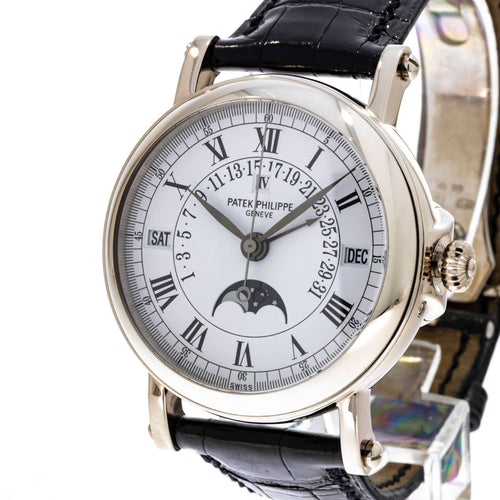 Pre - Owned Patek Philippe Watches - Perpetual Calendar Retrograde Moon Phase in White Gold 5059G | Manfredi Jewels