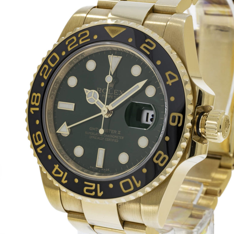 Pre - Owned Rolex Watches - Gmt Master II Yellow Gold Green Dial 116718 | Manfredi Jewels