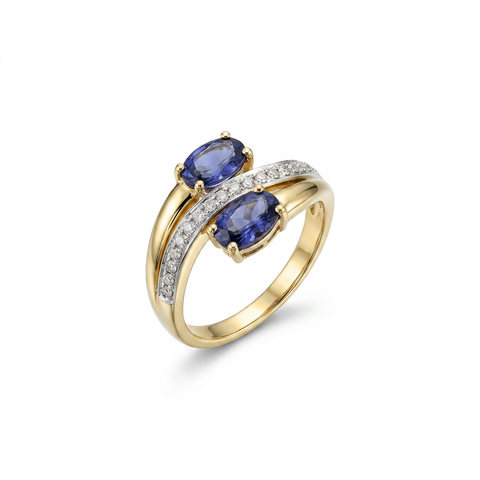 18K Yellow Gold, Diamond, & Tanzanite Bypass Ring