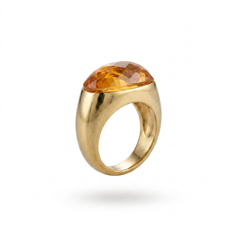 18K Yellow Gold Citrine Dome Ring
