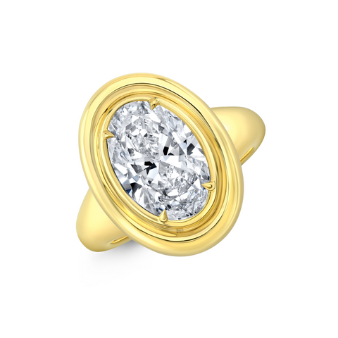 Oval Cut 2.01 ct 18K Yellow Gold Twin Bezel Movál®️ Diamond Engagement Ring