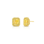 Rahaminov Diamonds Engagement - Radiant Cut 3.04 ct 18K Yellow Gold Halo Fancy Diamond Stud Earrings | Manfredi Jewels